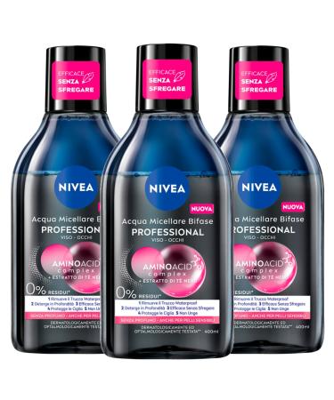 NIVEA NIVEA Micellair Professional Two-Phase Micellar Water Skin Breathe Biphasic Makeup Remover with Black Tea Extract for Face and Eyes Waterproof Makeup - 3 x 400ml Bottles