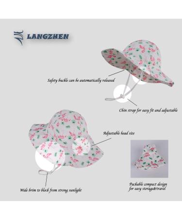 LANGZHEN Beach Sun Protection Hat for Baby Girls - Adjustable Toddler Kids Wide Brim Hat with Chin Strap - Flamingo Buff - Ages 2-4 - Buy Online on GoSupps.com