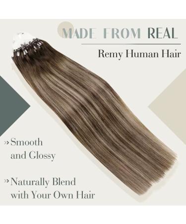 LAAVOO Microring Hair Extensions - 1g 50 Strand Balayage Real Hair 35cm Dark Brown to Dark Ash Blonde Micro Extensions #4/18 for Luxurious Length and Volume - Buy Online on GoSupps.com