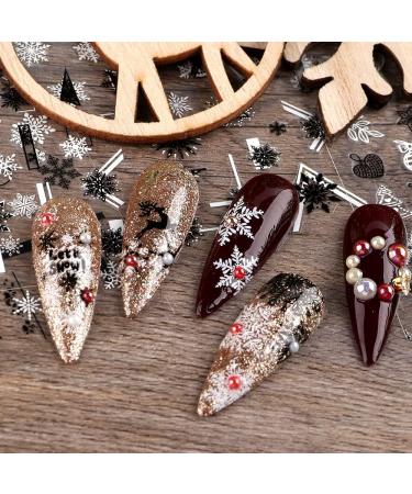 Merry Christmas Nail Art Stickers - Self-Adhesive Reindeer, Snowman, Santa Design - 8 Sheets Black & White Decals for Nail Supplies and Decoration - Buy Online on GoSupps.com