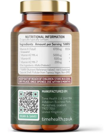 Time Health Vitamin K Complex High Strength 6700ug Per Serving Heart & Bone Support 60 Capsules - Buy Online on GoSupps.com