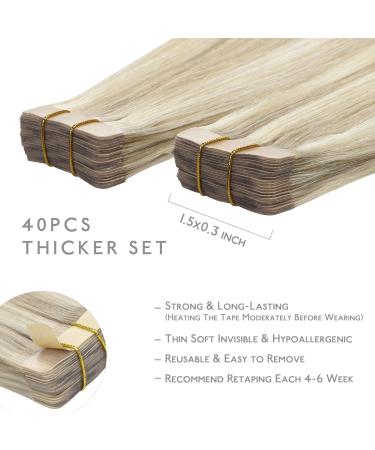 Salife Real Hair Extensions - 40PCS 60G 25cm Ashblond Highlights Tape In Extensions Invisible Seamless Soft & Natural #17a/60a - Buy Online on GoSupps.com