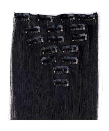 Black Hair Extensions  24/60cm 130g 7pcs/set Women Long Straight Synthetic Hair Full Head Clip in Hair Extensions Pieces (1 Jet Black)