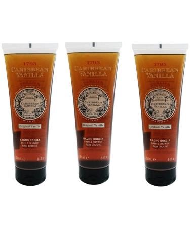 Perlier:"1783 Caribbean Vanilla" Bath & Shower Original Vanilla Scent 8.4 Fluid Ounces (250mL) Bottle (Pack of 3) Italian Import
