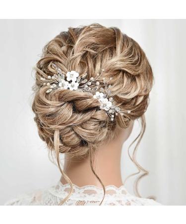 Gorais Flower Bride Wedding Hair Pins - Silver Rhinestone & Pearl Hair Clips for Women and Girls (Pack of 2) - Buy Online on GoSupps.com