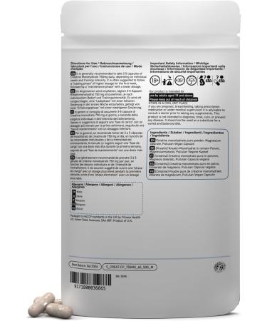 Buy Creatine Monohydrate Capsules 750mg - High Strength Vegan Energy Supplement for Men & Women | Boost Energy & Performance (60 Capsules) - Worldwide Shipping - Buy Online on GoSupps.com