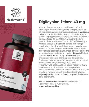Be Healthy Group doo Iron Bisglycinate 40 mg With Vitamin C 240 Tablets 8month supply Without GMO and Without Artificial Colors 40 mg Iron 40 mg Vitamin C Highest Quality - Buy Online on GoSupps.com