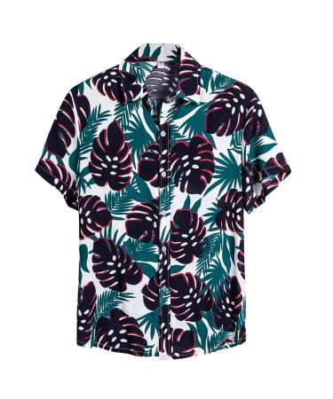 WUAI-Men Fashion Hippie Shirts Short Sleeve Casual Vertical Striped Button Down Poplin Shirts Y-blue 1# XX-Large