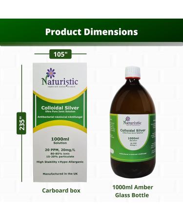 Naturistic Health Premium Colloidal Silver Water 20 PPM 1000ml - Small Particle Size for Optimal Results - 100% Natural Immune Support - Buy Online on GoSupps.com