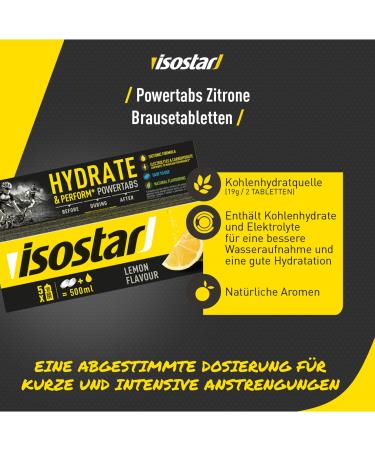 Isostar Hydrate & Perform Powertabs - Lemon Flavour Effervescent Tablets for Isotonic Drinks - 10 Tablets - Boost Hydration & Performance - Buy Online on GoSupps.com