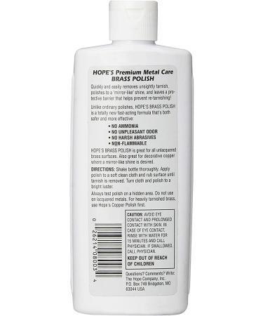 Hopes Premium Metal Care Brass Polish & Cleaner - 8 oz - Prevents Tarnish, Safe for Brass, Copper, Chrome & Sterling Silver - Buy Online on GoSupps.com