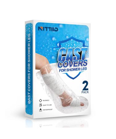 NITTIID Waterproof Cast Covers for Shower Leg Watertight Seal Knee Ankle Foot Cast Protector for Adult Kids Surgery Bandage Dressing Wound Resusable 2 Pack Half Leg Cover universal