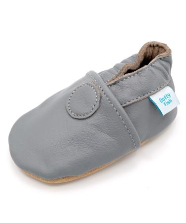 Dotty Fish Soft Leather Baby Shoes. Toddler Shoes for Boys. Non-Slip Suede Soles. 0-6 Months - 4-5 Years 0-6 Months Soft Grey