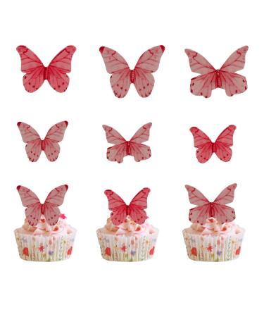 Arthsdite 40Pcs Edible Wafer Paper Butterfly Cupcake Toppers 3D Cake Realistic Pastel Butterfly Decoration for Birthday Party Wedding Food Decorations - Pink Pink 2