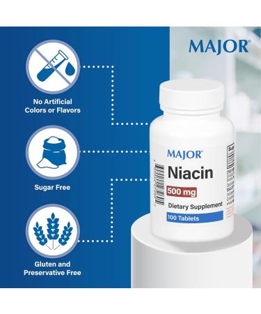 Major Niacin 500mg - Dietary Supplement - 100 Tablets - Buy Online on GoSupps.com