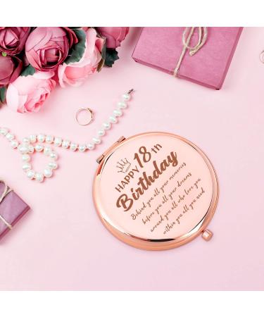 LRUIOMVE 18th Birthday Rose Gold Compact Mirror for Girls - Perfect Gift for Sister, Daughter, Niece - Inspirational Graduation Present for 18 Year Old Girl - Buy Online on GoSupps.com