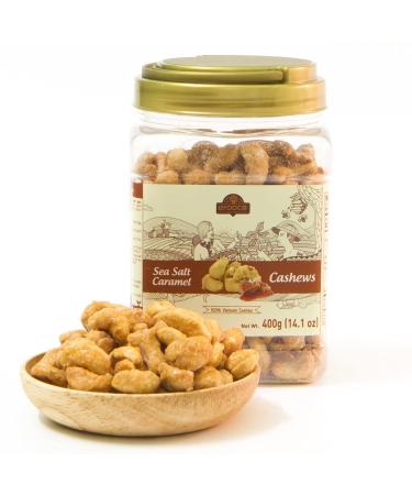 LAFOOCO Sea Salt Caramel Cashews, Premium Roasted Cashews Lightly Salted, Resealable Jar, Rich in Nutrients, Protein, Great Gift for Family, Friend on Celebration, Holiday, Birthday and more (14.1 oz)