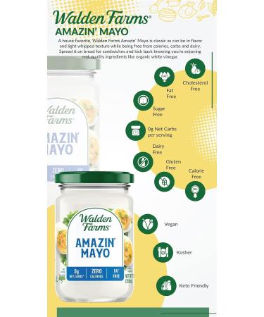 Walden Farms Amazin Mayo Spread 12 oz Jar (2 Pack) - Light and Tangy Mayonnaise | 0g Net Carbs | Paleo and Keto Friendly | Kosher Certified - Perfect for Sandwiches, Salads, Wraps, and More - Buy Online on GoSupps.com