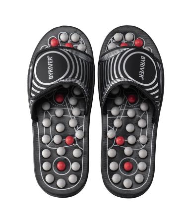 BYRIVER Therapeutic Plantar Fasciitis Relief Slippers Sandals Shoes Massager for Men Women, Foot Care Relaxation Wellness Gifts for Mom Dad, Helps for Lower Back Heel Arthritis Pain Relief (02M) Black Spring Slippers Women