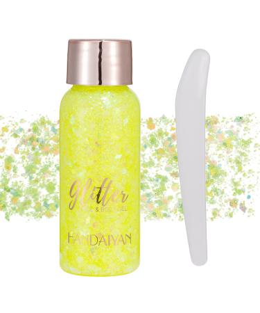 GL-TURELIFES MERMAID sequin chunky glitter liquid eyeshadow glitter body gel festival glitter cosmetics face hair nail make-up long loading sparkling 30 g (#105 yellow)
