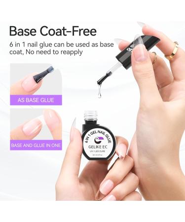Gel Nail Glue 6 in 1 - Gelike ec UV Nails Glue Base Coat Strong Adhesive for Nail Tips False Nails Acrylic Tips Press on Nails Gel Nail Polish 1.0-Clear 8ml - Buy Online on GoSupps.com