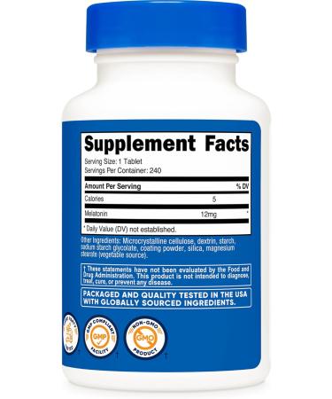 Nutricost Melatonin 12mg 240 Tablets - 12mg Per Serving Non-GMO Gluten Free - Buy Online on GoSupps.com