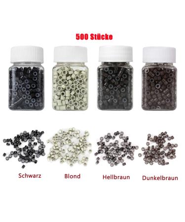 Faletony Microring Hair Extensions Set - 500-1000 Pieces Silicone Microrings in Black Blonde Brown & Dark Brown | International Shipping - Buy Online on GoSupps.com