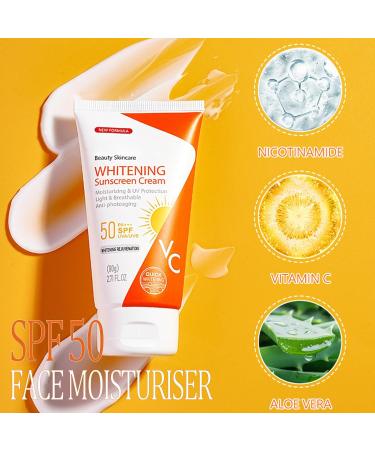 Face Sunscreen SPF 50+ Face Moisturiser Sunscreen - Nicotinamide & Vitamin C to UV Protection Anti- Photoaging - Fresh Waterproof Moisturizing Sun Cream with Aloe Vera - Light Breathable Non-Greasy - Buy Online on GoSupps.com