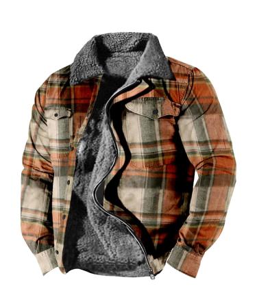 Hanxiulin fleece jacket plush jacket cuddly jacket fleece jacket men long warm men's jacket Elegant lined light step jacket buffer jacket transition orange 3xl