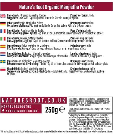 Natures Root Organic Manjistha Powder 250g - Ayurvedic Blood Purifier for Clear Skin - Buy Online on GoSupps.com