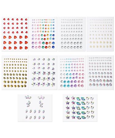 10 Sheets Face Stickers Self-Adhesive Face Diamonds Face Crystal Stick on Rhinestones for Makeup Pearl Stickers for Face Eye Body Nail Festival Party (Assorted Styles)