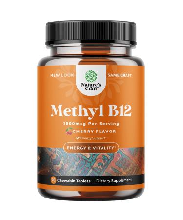 Chewable Vitamin B12 1000 mcg - Methylated B12 Vegan Vitamin for Brain Support Natural Energy - Bone Health Eye Care and Mood Boost with Hair Skin and Nails Halal Vitamins