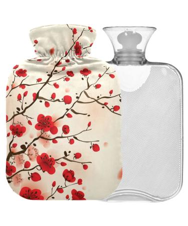 Naanle hot water bottle with lid plum blossom Transparent hot water bottle 2l large hot hot water bottle for menstrual cramps pain relief handfoots heat and cold therapy