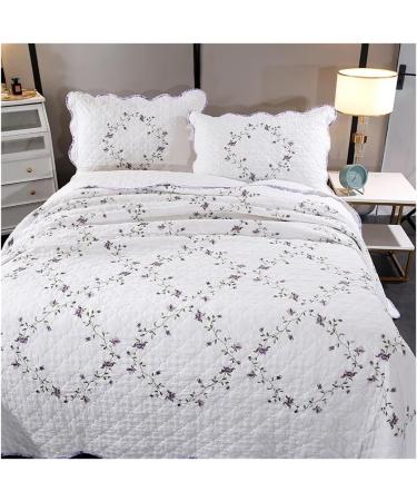 Scandinavian Embroidery Cotton Quilted Bedspread Bed Padded Quilt Blanket Blanket Home Bedspread Bedding Set 3PC Soft (White 104x92inch) - Buy Online on GoSupps.com