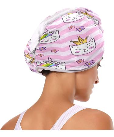 Wavy Pink Cat Dry Hair Cap | 2 Piece Quick Drying Towel Set with Button Headband | Super Absorbent & Soft Comfort for All Hair Types - Buy Online on GoSupps.com