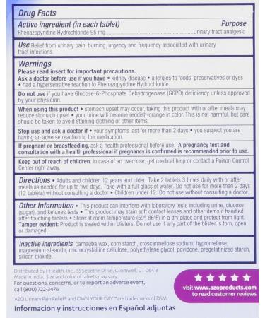 AZO Urinary Pain Relief 95 mg - #1 Doctor Recommended for Urinary Discomfort - 30 Count - Buy Online on GoSupps.com