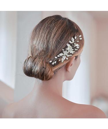 DonLeeving Bride Wedding Hair Vine Silver Bridal Flower Headband Leaf Hair Dress Pearl Hair Accessories for Women and Girls 15cm x4.5cm - Buy Online on GoSupps.com