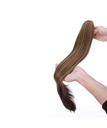Curly Clip-In Ponytail Extensions - 55cm Wavy Synthetic Hair for Women - Dark Brown & Sandy Blonde - Buy Online on GoSupps.com