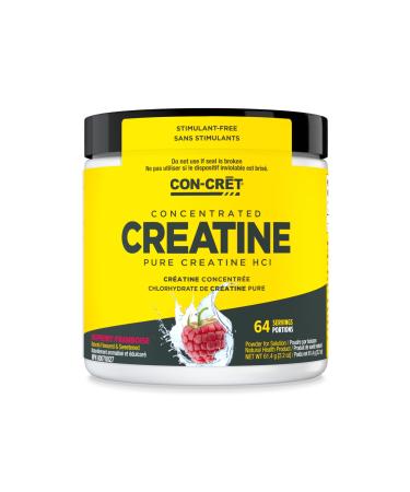 CON-CRET Creatine HCl Powder | Muscle Cognitive Cellular Energy Support | No Bloating or Cramps | Strength & Endurance | Raspberry (64 Serving)