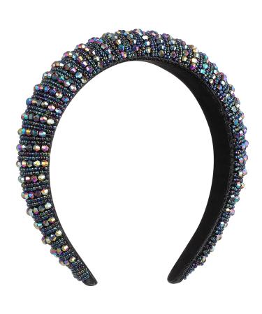 Minkissy Rhinestones Crystal Padded Headbands Blue Rhinestone Diamond Shiny Hairband Wide Glitter Beaded Hair Hoop for Women Party Wedding Headpiece Hair Accessories