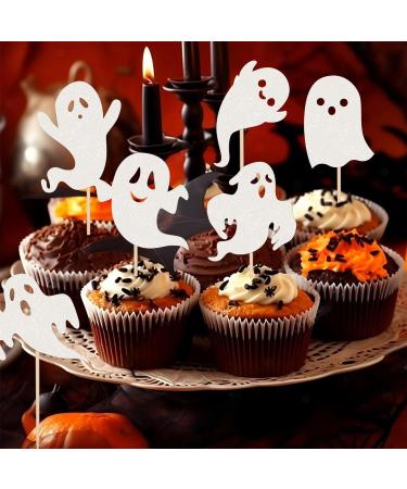 Pack of 24 Ghost Halloween Cupcake Toppers Glitter Ghost Cake Decoration for Happy Halloween Spooky Ghost Theme Party Cake Decoration Baby Shower Children Birthday Party Cake Decorations White Colour 19 - Buy Online on GoSupps.com