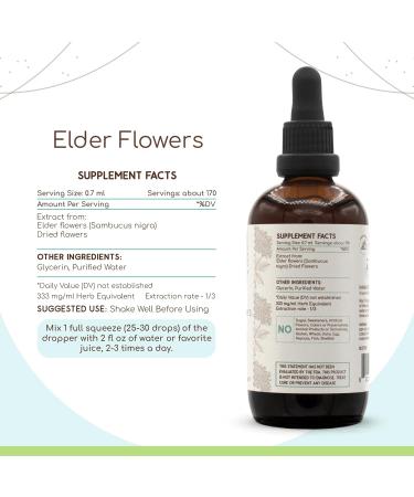 Elder Flowers B120 Alcohol-Free Herbal Extract Tincture, Concentrated Liquid Drops Natural Elder Flowers (Sambucus Nigra) Dried Flowers (4 fl oz) 4 Fl Oz (Pack of 1) - Buy Online on GoSupps.com