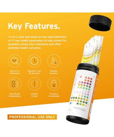 Aidteq Urine Test Strips 11 Parameter Urine Test Strips for Urobilinogen Bilirubin Ketone Blood Protein Specific Gravity pH & Ascorbic Acid 100 pieces - Buy Online on GoSupps.com