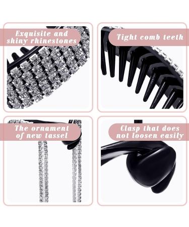 Elegant Rhinestone Bun Clips - 8 Pcs Large Tassel Claw Hair Accessories for Girls/Women - Buy Online on GoSupps.com