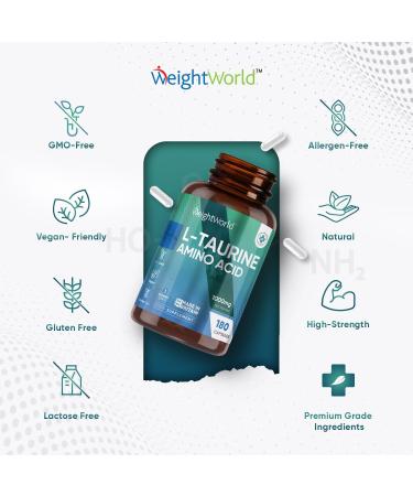 Taurine 1000mg Capsules - 180 High Strength | Vegan Amino Acid Supplement - Pre Workout for Men & Women - Made in UK - Buy Online on GoSupps.com