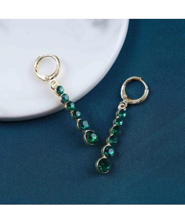 Vintage Crystal Emerald Drop Earrings | Long Tassel Chain & Gold Hoop Huggie Jewelry for Women - Shop Internationally - Buy Online on GoSupps.com