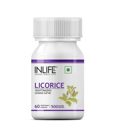 INLIFE Licorice Root Extract (Yasthimadhu) Standardized to 20% Glycyrrhizinic Acid Supplement 500 mg - 60 Vegetarian Capsules