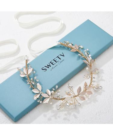SWEETV Gold Crystal Wedding Headband - Handmade Bridal Hair Vine & Accessories - Buy Online on GoSupps.com