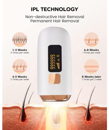 Permanent Painless Laser Hair Removal Device for Women - 999,999 Flashes, 5 Energy Levels, 2 Modes - Ideal for Face, Body, Bikini - Gold+White - Buy Online on GoSupps.com