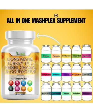 Kun Shafi Lions Mane 3000mg 20in1 Mushroom Supplement with Turkey Tail 2000mg Reishi 1000mg Cordyceps Chaga 1000mg Maitake Meshima Poria Cocos Shiitake Oyster Porcini Enoki 60 Count - Buy Online on GoSupps.com